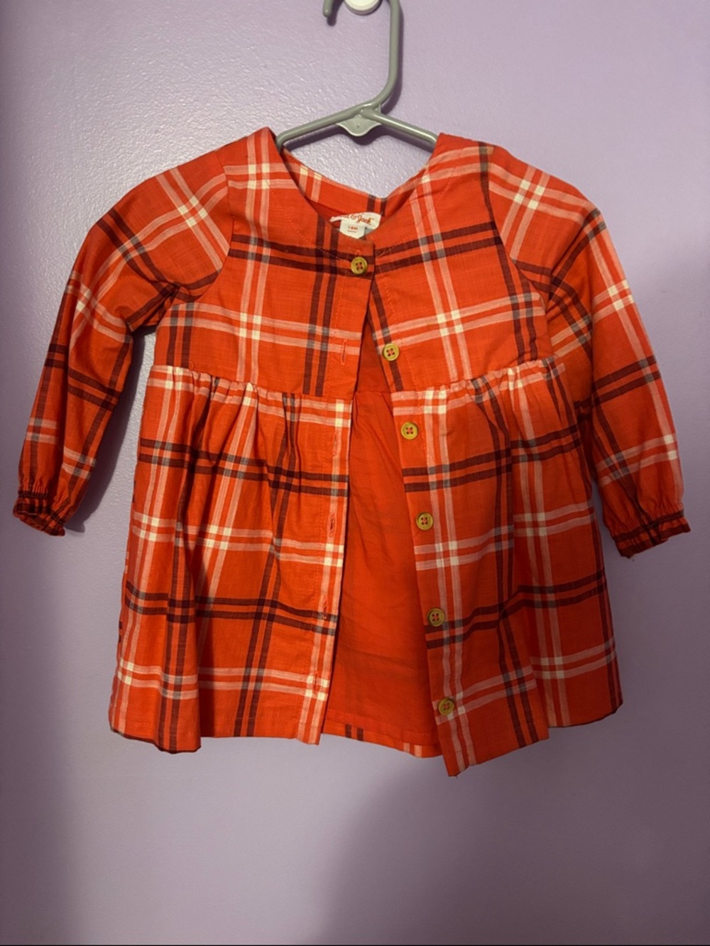 Cat & Jack Red Orange Plaid Button-Front Dressy Top
